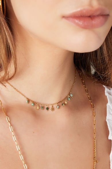 Collier pierres pendantes - Acier Inoxydable Vert &amp; Argenté h5 Image3